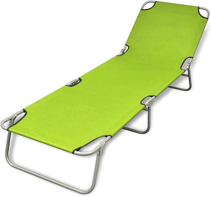Sun Lounger Apple Green Polyester One Size Foldable Sun Lounger Outdoor Daybed Outdoor Recliner for Poolside Yard - Photo 1