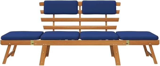 Patio Bench with Cushions,Park Wooden Bench,Garden Bench,Balcony Bench,Outdoor Furniture,Picnic Bench, for The Front Porch,Deck, Balcony or Backyard,2-in-1 74.8" Solid Acacia Wood