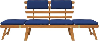 Patio Bench with Cushions,Park Wooden Bench,Garden Bench,Balcony Bench,Outdoor Furniture,Picnic Bench, for The Front Porch,Deck, Balcony or Backyard,2-in-1 74.8" Solid Acacia Wood
