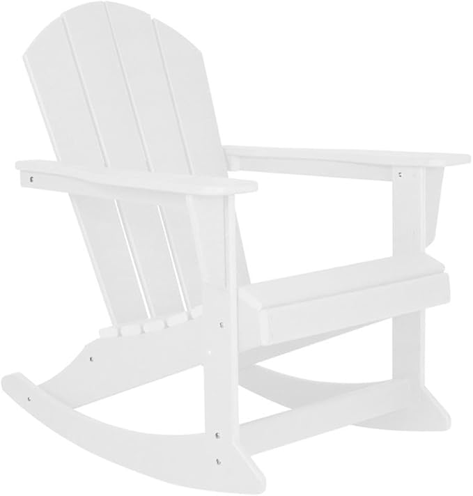 Costaelm Outdoor Adirondack Chair, All Weather Resistant Classic Balcony Chair and Fire Pit Chairs, Adirondack Plastic Outdoor Porch Furniture Rocking Chair High Back HDPE Poly Lumber, White