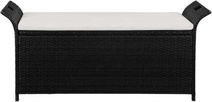Storage Bench with Cushion 54.3" Poly Rattan Black，Garden Bench Patio Outdoor Patio Furniture, Bench Porch Work Easy to Assemble，A Good Choice for The Coming Summer