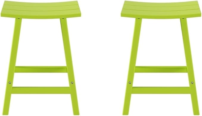 Costaelm All-Weather Bar Stools Set of 2, 24" Height Outdoor Bar Stools, Adirondack Poly Patio Bar Stool for Patio, Deck, Kitchen Counter and Garden, Lime