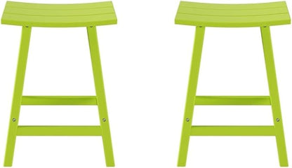 Costaelm All-Weather Bar Stools Set of 2, 24" Height Outdoor Bar Stools, Adirondack Poly Patio Bar Stool for Patio, Deck, Kitchen Counter and Garden, Lime