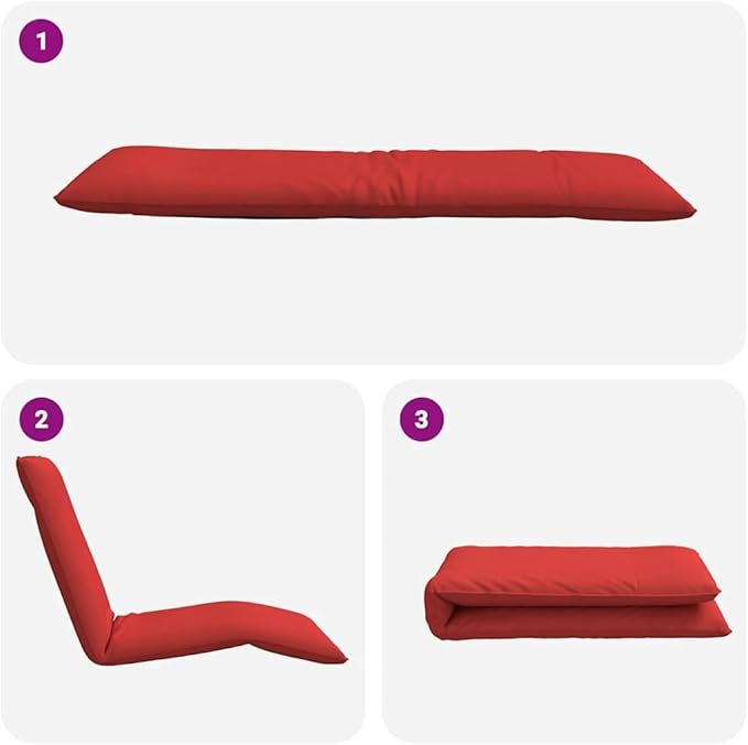 Red Folding Sun Lounger, 69"x21"x3", 5-Pos Reclining, Water-Repellent Oxford, Portable for Patio Pool Yard Camping