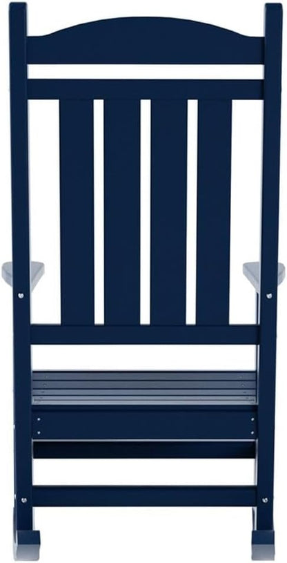 Costaelm Oversized Outdoor Rocking Chair, High Back Porch Rocker Chair, HDPE All Weather Resistant Outdoor Seating Furniture Wide Rocker Chair for Patio, Lawn, Garden, Navy Blue