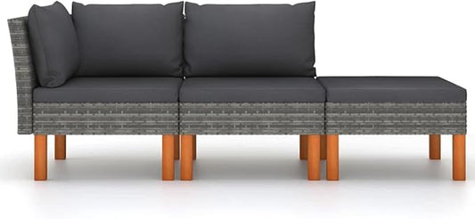 3 Piece Grey Outdoor Sectional Sofa Set 23.6 x 23.6 x 12.6 in Steel Frame Eucalyptus Wood Patio Couch with Removable Cushions for Garden Balcony Terrace