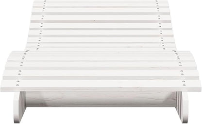 Ergonomic White Sun Lounger, Solid Pine Outdoor Chaise Lounge 80.7"x27.6"x12.4" for Poolside, Patio, Garden and Balcony