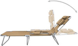Foldable Taupe Powder-Coated Steel Sunlounger 74.4 inch Adjustable Backrest Outdoor Chaise with Head Cushion - Photo 3