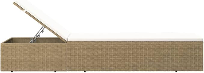 Adjustable Brown PE Rattan Sunlounger 77.9 x 23.6 x 32.9 in Patio Chaise Lounge with Cream Cushion Outdoor Poolside Lounge Chair for Garden Deck Balcony Use