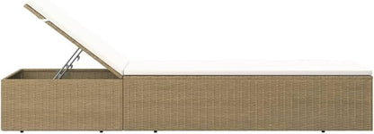 Adjustable Brown PE Rattan Sunlounger 77.9 x 23.6 x 32.9 in Patio Chaise Lounge with Cream Cushion Outdoor Poolside Lounge Chair for Garden Deck Balcony Use