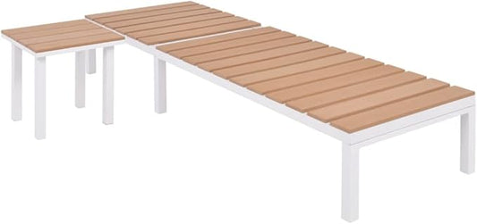 Sun Lounger Set of 2 White Brown Aluminum Outdoor Chaise Lounge, Adjustable Backrest 49.2" Seat Depth Lightweight Patio Poolside Furniture for Garden Balcony