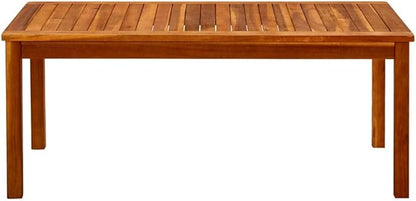 Outdoor Coffee Table, Solid Acacia Wood Rectangular Patio Table with Slatted Top, Durable Weather-Resistant Garden Furniture for Backyard, Deck and Porch, 43.3 x 23.6 x 17.7 Inch
