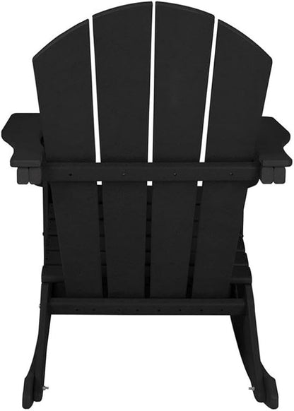 Costaelm Outdoor Adirondack Chair, All Weather Resistant Classic Balcony Chair and Fire Pit Chairs, Adirondack Plastic Outdoor Porch Furniture Rocking Chair High Back HDPE Poly Lumber, Black