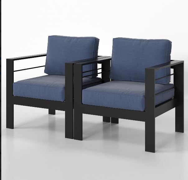 Solaste Patio Furniture Metal Armchair, 2 PCS All-Weather Aluminum Garden Outdoor Contemporary Sofa Chair with Cushions - Photo 7
