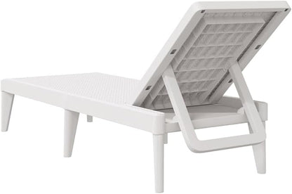 Adjustable White Polypropylene Sun Lounger 73" L, 23" W, 11" H, 4-Position Reclining Backrest, Lightweight Outdoor Chaise for Patio Poolside Beach Garden and Terrace