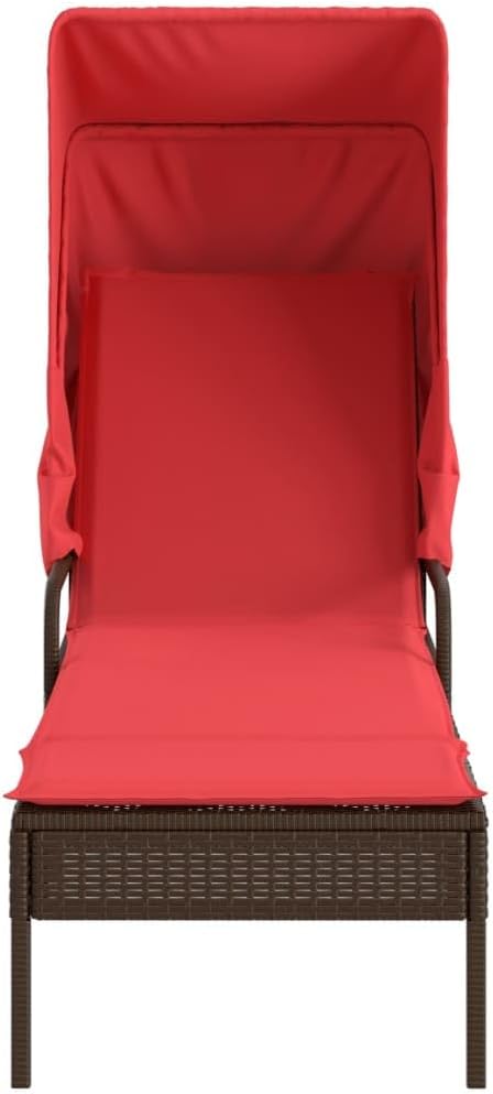 Outdoor Chaise Lounge 78.7 x 24.4 in Brown PE Rattan with Adjustable backrest, Side Table - Photo 4