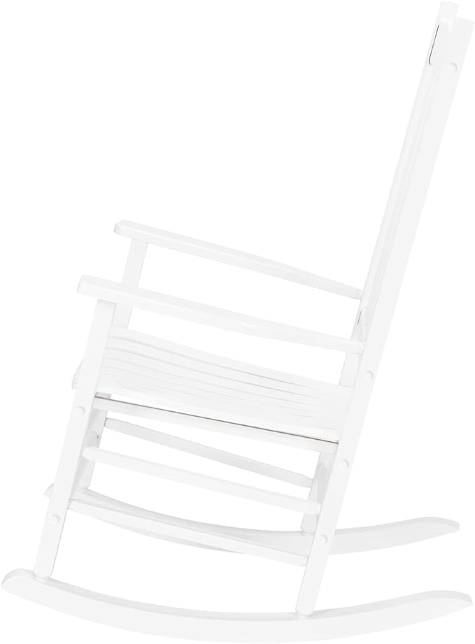 Wooden Rocking Chair Outdoor with High Back,Wood Porch Rocker,Perfect for Indoor or Outdoor All Weather Porch Rocker for Garden,Lawn,Balcony,Backyard and Patio Porch Rocker Use(White)