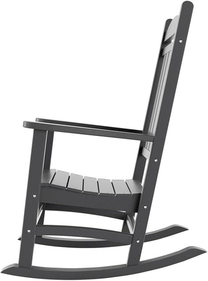 Costaelm Oversized Outdoor Rocking Chair, High Back Porch Rocker Chair, HDPE All Weather Resistant Outdoor Seating Furniture Wide Rocker Chair for Patio, Lawn, Garden, Gray
