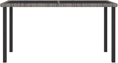 Outdoor Dining Table for Patio Garden, 55-inch Rectangular Poly Rattan Table with Tempered Glass Top, Weather-Resistant Table for 6 People, Grey