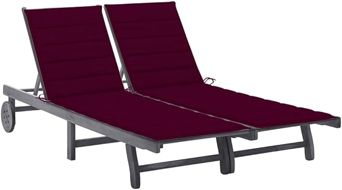 Outdoor Sun Lounger for Two, Grey Solid Acacia Wood Patio Furniture with Adjustable Backrest and Weather-Resistant - Photo 1