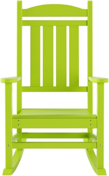 Costaelm Oversized Outdoor Rocking Chair, High Back Porch Rocker Chair, HDPE All Weather Resistant Outdoor Seating Furniture Wide Rocker Chair for Patio, Lawn, Garden, Lime