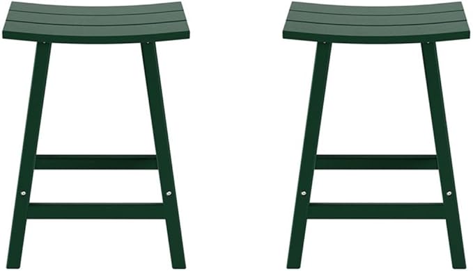 Costaelm All-Weather Bar Stools Set of 2, 24" Height Outdoor Bar Stools, Adirondack Poly Patio Bar Stool for Patio, Deck, Kitchen Counter and Garden, Dark Green