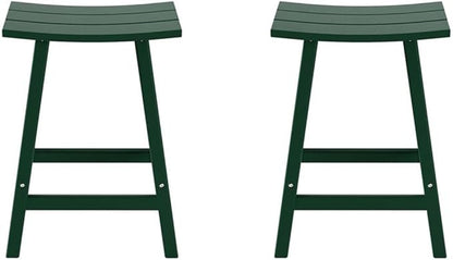 Costaelm All-Weather Bar Stools Set of 2, 24" Height Outdoor Bar Stools, Adirondack Poly Patio Bar Stool for Patio, Deck, Kitchen Counter and Garden, Dark Green