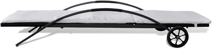 Sun Lounger with Cushion & Wheels Poly Rattan Black,Outdoor Chaise Lounge Chair for Beach, Sunbathing, Patio, Pool, Lawn, Deck, Lay Flat Portable Lightweight