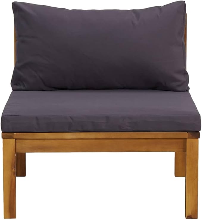 Outdoor Sectional Middle Sofa Dark Grey, 27.2x25.6x24.6in Solid Acacia Wood Frame - Photo 4