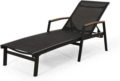 Christopher Knight Home Teresa Outdoor Aluminum Chaise Lounge with Mesh Seating (Set of 2), Black
