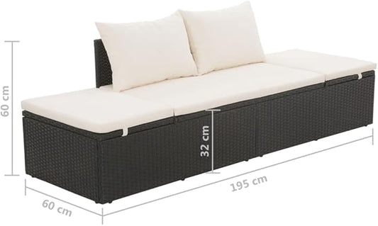 Patio Bed,Pool Lounge Chairs,Outdoor Chaise Lounge,Patio Lounge Chair,Outdoor Furniture,Outdoor Garden Chair,for Pool Side,Balcony,Beach,Yard, Black 76.8"x23.6" Poly Rattan