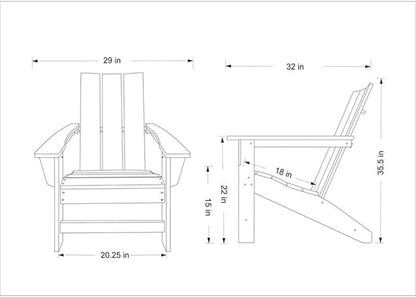 Pemberly Row Modern Resin Adirondack Chair, 35.5" H x 29" W x 32" D, Weatherproof HDPE Plastic, Blue Finish, All-Weather UV-Protected Porch or Patio Chair for Outdoor Relaxation