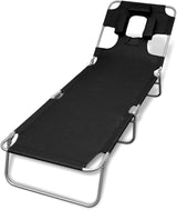 Folding Sun Lounger Black 22.8"x74.4"x10.6" Powder-Coated Steel Frame Adjustable Backrest Patio Pool Beach Lounge - Photo 1