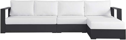 Modway Tahoe Modular Aluminum 3-Piece Outdoor Patio Furniture Gray White, Right-Facing Sectional Sofa Set with Weather-Resistant Cushions, Ideal for Deck, Backyard, Poolside