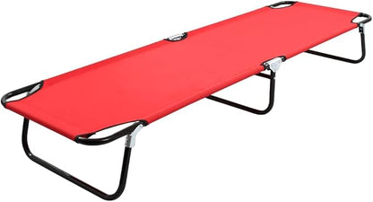 Folding Sun Lounger Red with Black Frame Lightweight Sturdy Steel Frame for Outdoor Relaxation Beach Garden Patio Portable Foldable Design Comfortable Seat