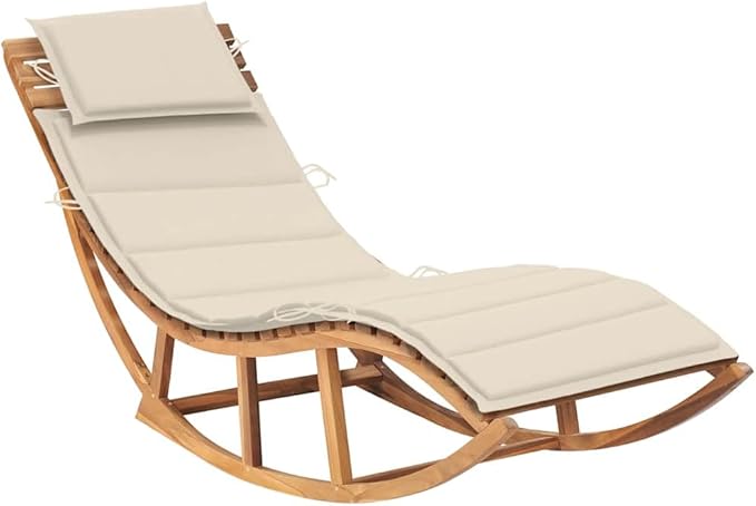 Premium Teak Wood Sun Lounger with Rocking Feature and Weather-Resistant Cushion, Large Waveform Design for Outdoor Relaxation by Poolside or Balcony, Solid Teak