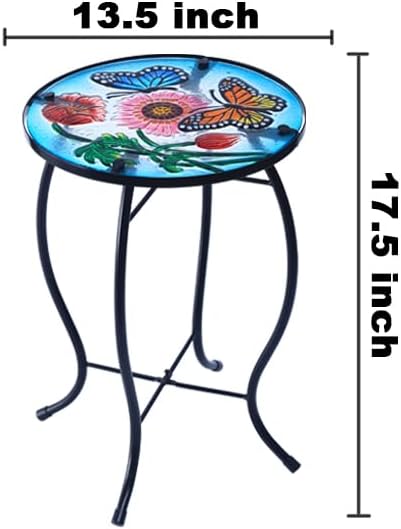 13.5 Inch Round Butterfly Glass Side Table, Patio Small Table, Outdoor Side Table, Outdoor Bar Table - Photo 3