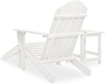vidaXL Patio Lounge Set - White Adirondack Chair with Detachable Ottoman and Side Table, Solid Fir Wood, Classic Design, Weather Resistant