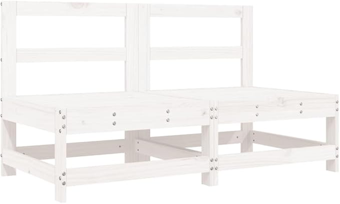Rustic White Outdoor Sectional Sofa Unit 24.4" Square Solid Pine Wood Modular Patio Couch for Garden Balcony