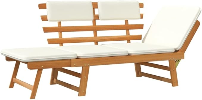 Patio Bench with Cushions, Bench with Backrest, Garden Bench, Park Bench for Patio, Garden, Yard, Lawn,2-in-1 74.8" Solid Acacia Wood
