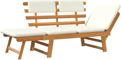 Patio Bench with Cushions, Bench with Backrest, Garden Bench, Park Bench for Patio, Garden, Yard, Lawn,2-in-1 74.8" Solid Acacia Wood