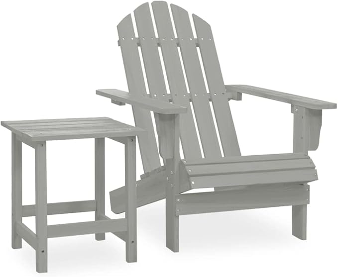 Solid Fir Wood Gray Adirondack Chair with Table Patio Furniture Set for Garden Balcony Porch Outdoor Seating Relaxation - Photo 1