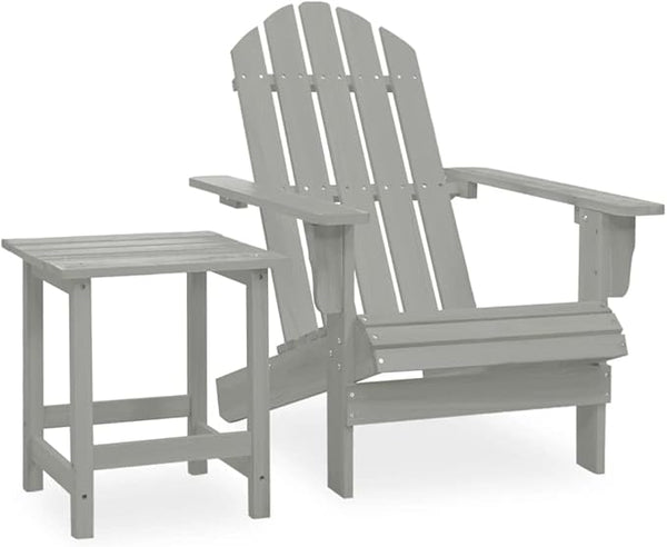 Large Grey Solid Fir Wood Ergonomic Garden Chair and Table Combo Set for Outdoor Patio Balcony with Weather-Resistant - Photo 1