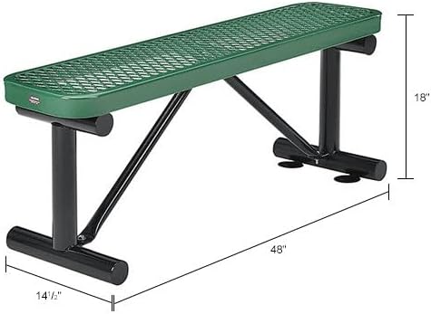 Global Industrial 4'L Heavy Duty Expanded Metal Mesh Flat Bench with Steel Frame, Portable Outdoor Bench, 1000 lbs Capacity, Green, 48" L x 14-1/2"W x 18" H
