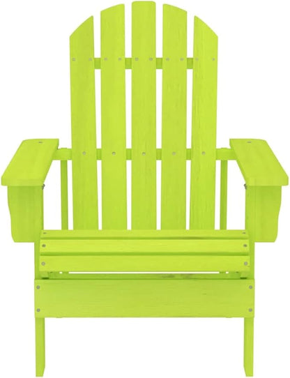Solid Fir Wood Green Adirondack Chair Large Ergonomic Outdoor Seating for Garden Patio Backyard with Wide Arms and Slanted Back Design