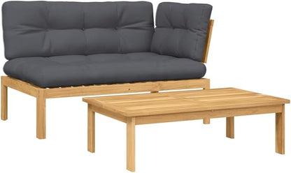 Patio Sofa Set Anthracite Solid Acacia Wood Standard Outdoor Furniture Outdoor Couch Poolside Lounge Furniture Backyard Seating Ensemble for Deck Balcony Patio Garden