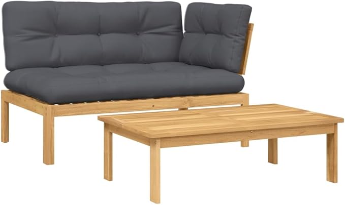 Patio Sofa Set Anthracite Solid Acacia Wood Standard Poolside Seating Deck Loveseat for Patio Lawn