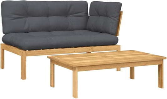 Patio Sofa Set Anthracite Solid Acacia Wood Standard Poolside Seating Deck Loveseat for Patio Lawn