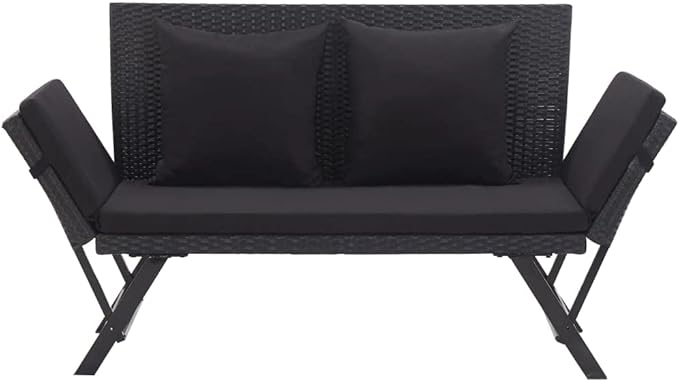 Garden Bench Deck Bench Patio Bench with Cushions 69.3" Black Poly Rattan - Photo 2