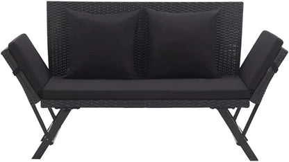 Garden Bench Deck Bench Patio Bench with Cushions 69.3" Black Poly Rattan